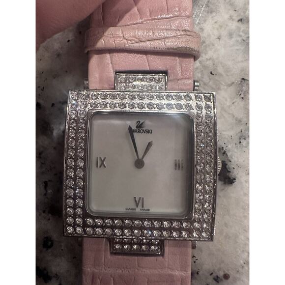 Vintage Swarovski Crystal Ladies Watch Square Mother of Pearl Face Swiss EUC - Picture 10 of 11